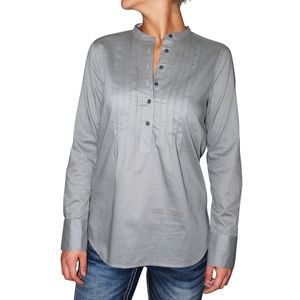 QMack Long Sleeve Pleated Split Neck Blouse, S